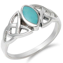 Load image into Gallery viewer, Sterling Silver Stylish Celtic Knot Design with Centered Marquise Shaped Turquoise Stone RingAnd Face Height of 9MM