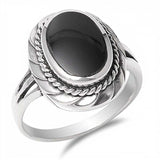 Sterling Silver Fancy Oval Black Stone with Twisted Design Split Band RingAnd Face Height of 20MM