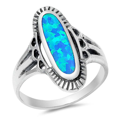 Sterling Silver With Blue Lab Opal Cubic Zirconia Stone RingAnd Face Height 22mm