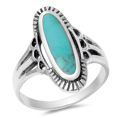 Sterling Silver With Stabilized Turquoise Cubic Zirconia Stone Ring And Face Height 22mm