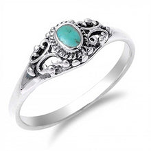 Load image into Gallery viewer, Sterling Silver Antique Filigree Design with Centered Turquoise Stone RingAnd Face Height of 7MM