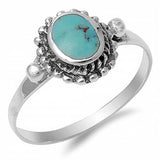 Sterling Silver Antique Style Design with Centered Turquoise Stone RingAnd Face Height of 11MM