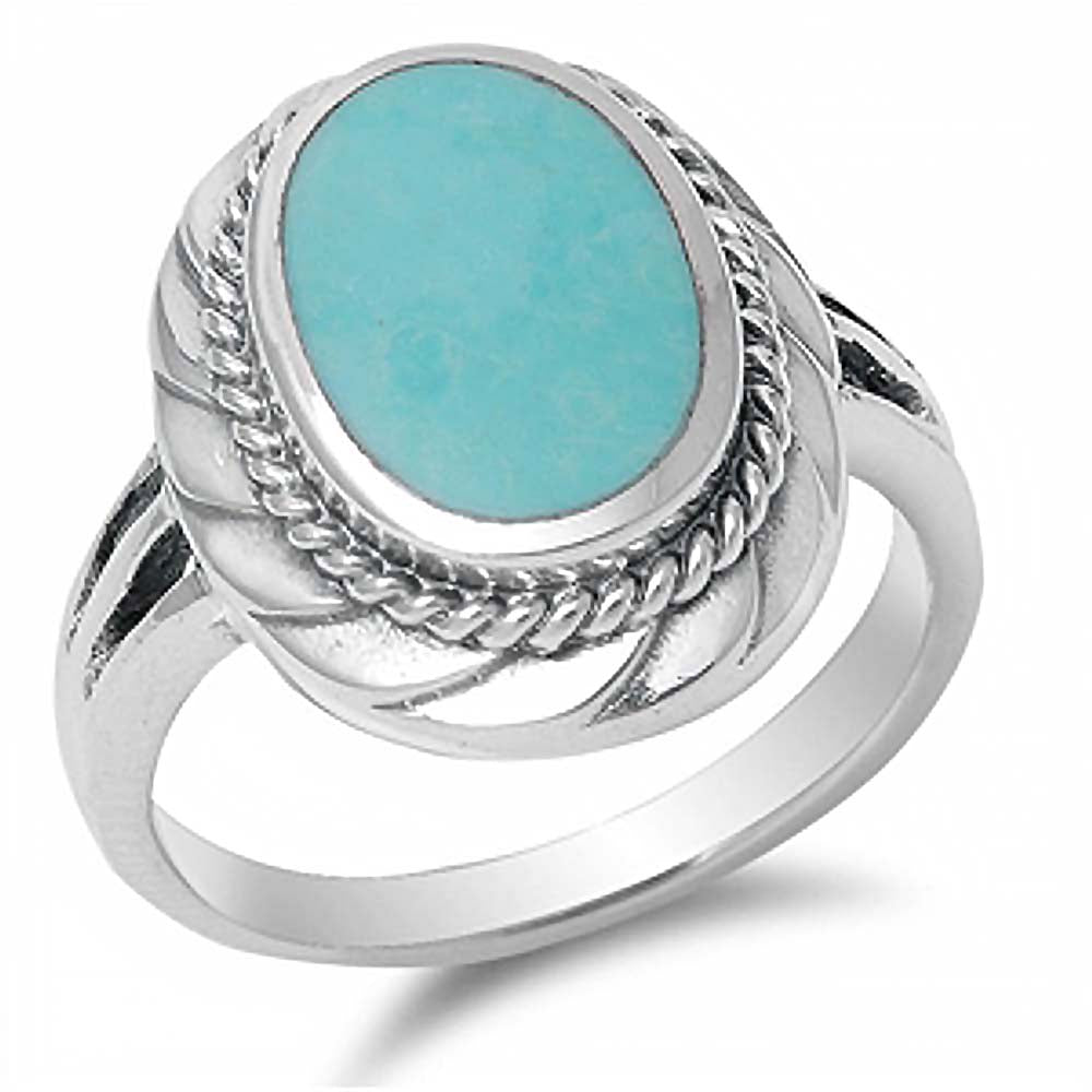Sterling Silver Fancy Oval Turquoise Stone with Twisted Design Split Band RingAnd Face Height of 20MM