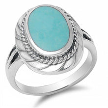 Load image into Gallery viewer, Sterling Silver Fancy Oval Turquoise Stone with Twisted Design Split Band RingAnd Face Height of 20MM