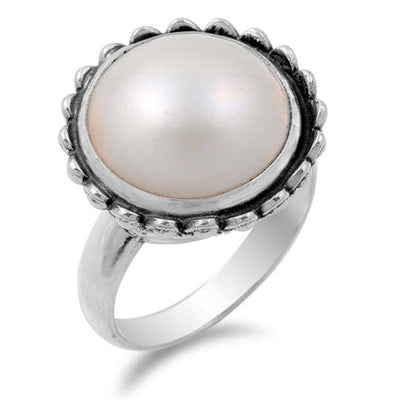 Sterling Silver With Genuine Mabe Pearl Cubic Zirconia Stone RingAnd Face Height 20mm