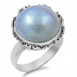 Sterling Silver With Genuine Mabe Pearl Cubic Zirconia Stone RingAnd Face Height 19mm