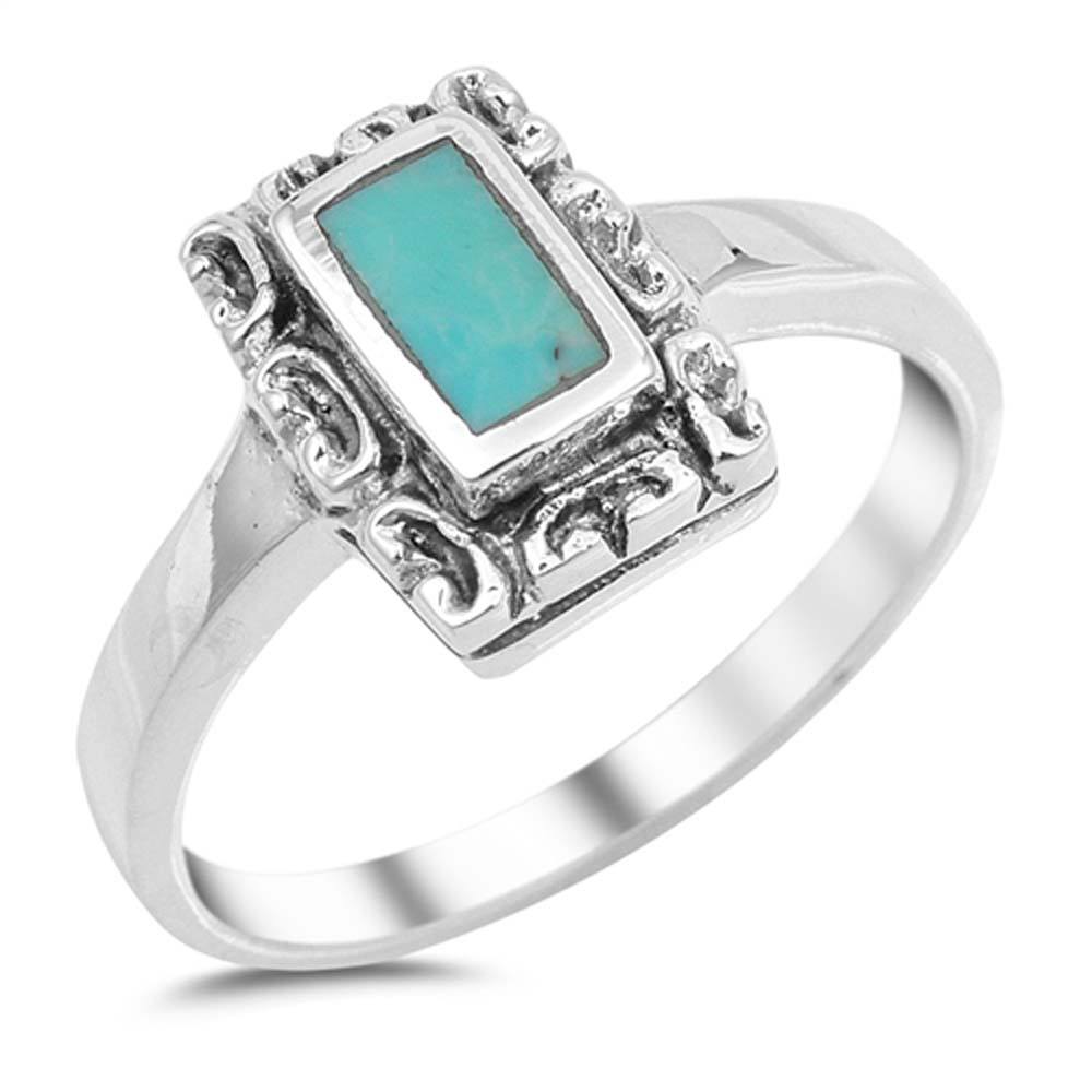 Sterling Silver With Stabilized Turquoise Cubic Zirconia Stone RingAnd Face Height 11.5mm