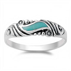 Sterling Silver With Stabilized Turquoise Cubic Zirconia Stone RingAnd Face Height 5mm