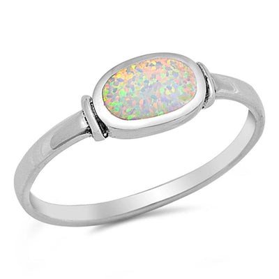 Sterling Silver With White Lab Opal Cubic Zirconia Stone RingAnd Face Height 6mm