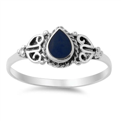 Sterling Silver Teardrop Black Onyx Stone Ring