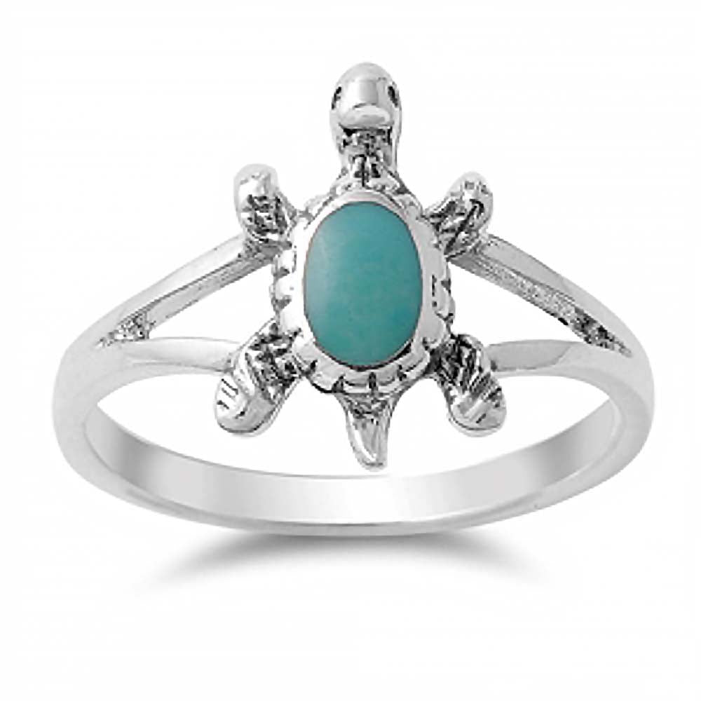 Sterling Silver With Stabilized Turquoise Cubic Zirconia Stone RingAnd Face Height 14mm