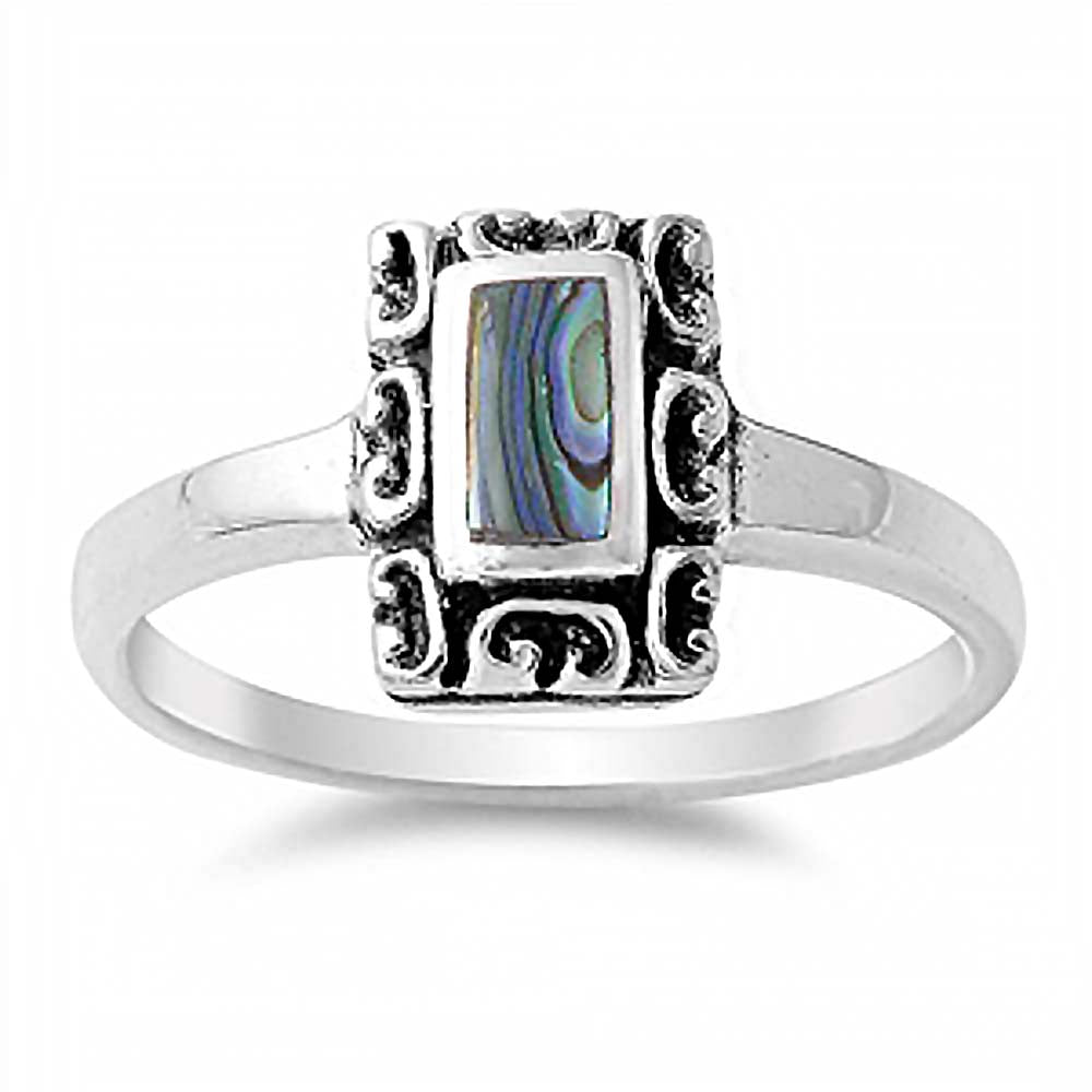 Sterling Silver With Abalone Cubic Zirconia Stone RingAnd Face Height 11mm