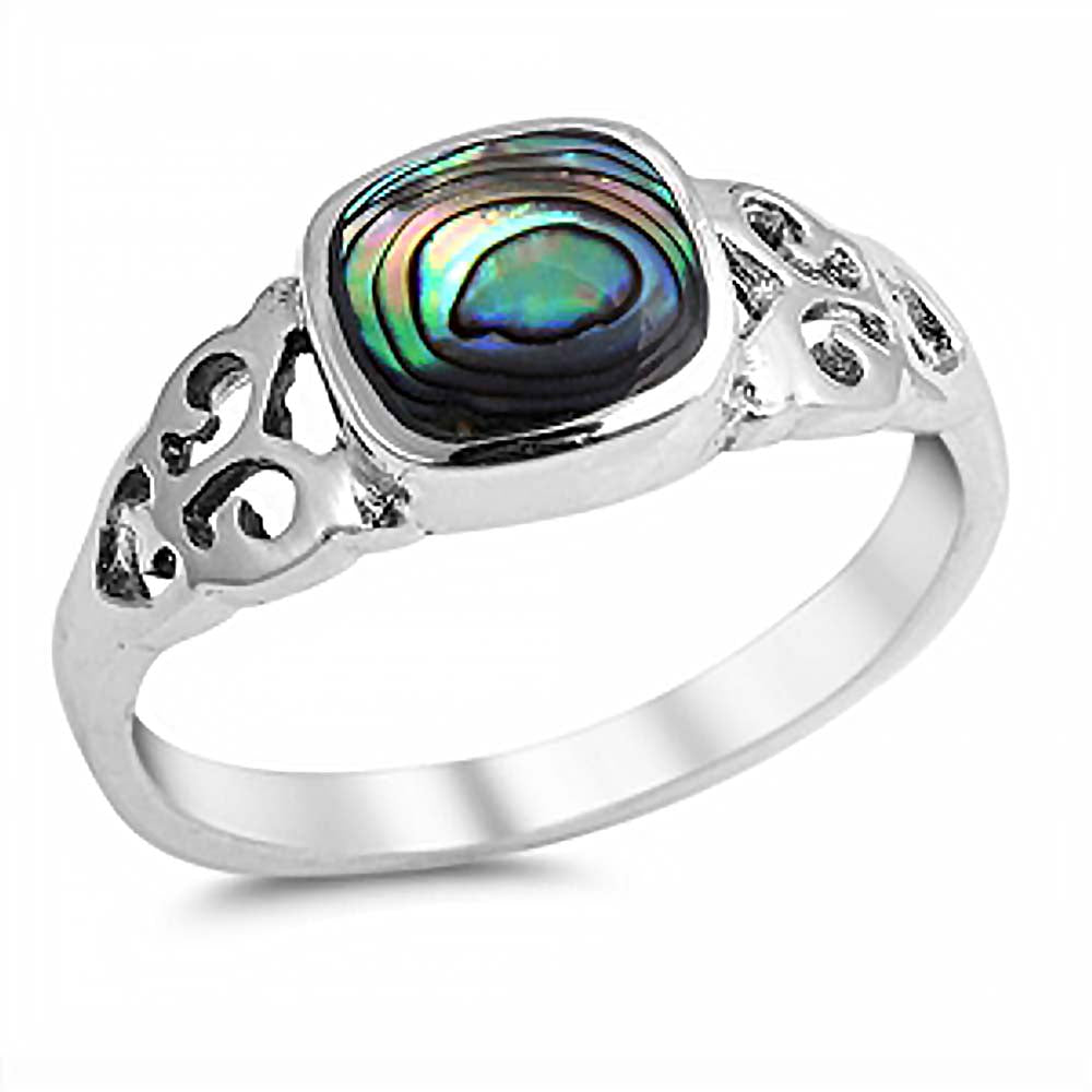 Sterling Silver With Abalone Cubic Zirconia Stone RingAnd Face Height 8mm