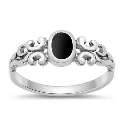 Sterling Silver Celtic Black Agate Oval Ring
