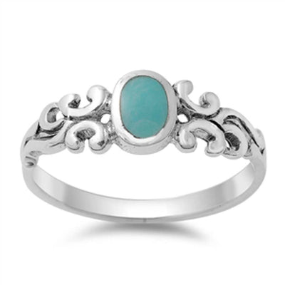 Sterling Silver Oval Stabilized Turquoise Stone Ring