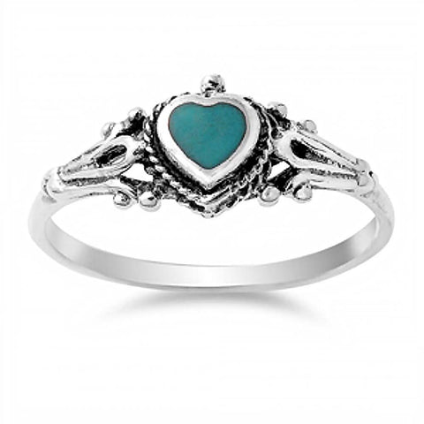 Sterling Silver With Stabilized Turquoise Cubic Zirconia Stone RingAnd Face Height 8mm