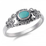Sterling Silver Fancy Flowers Design with Turquoise Stone RingAnd Face Height of 8MM