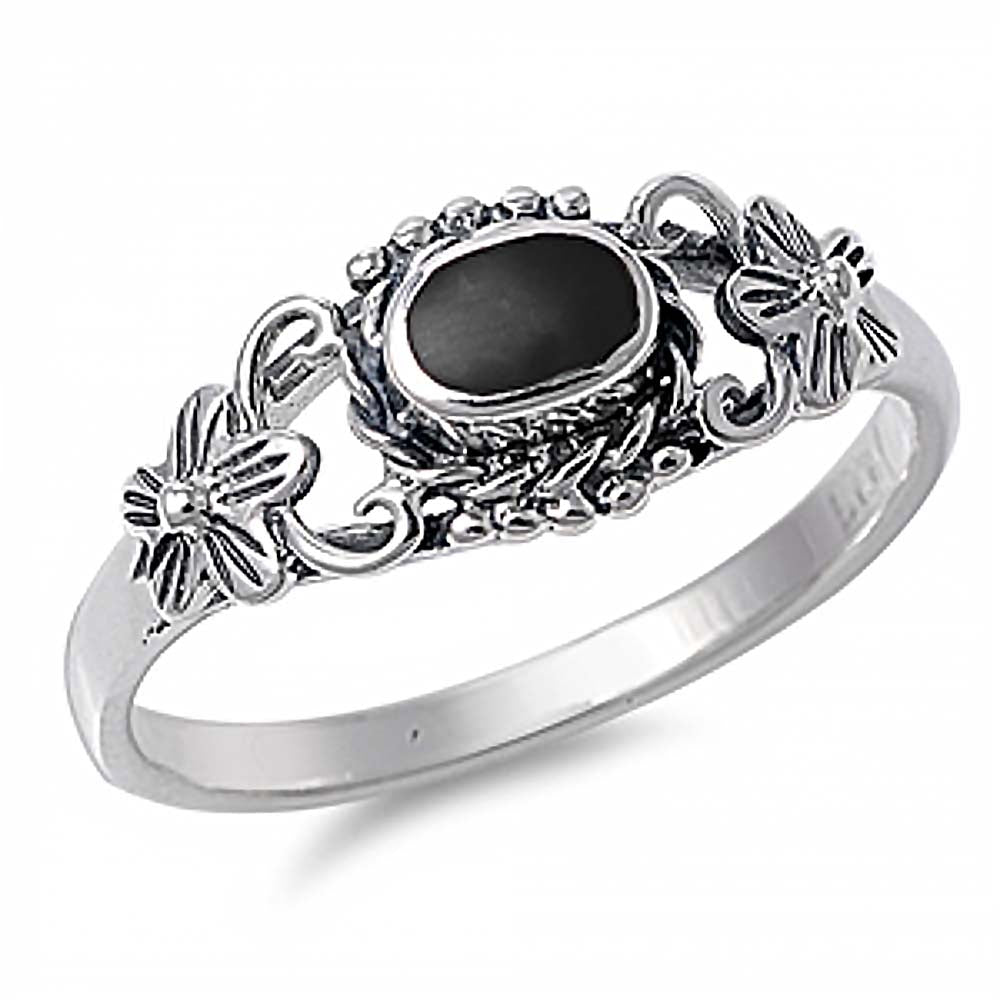 Sterling Silver With Black Onyx Cubic Zirconia Stone RingAnd Face Height 10mm