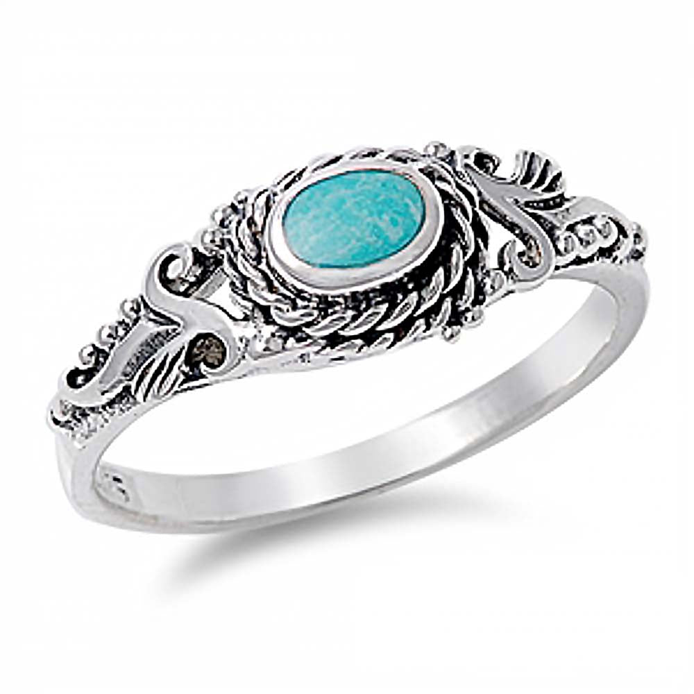 Sterling Silver Fancy Filigree Design with Turquoise Stone RingAnd Face Height of 8MM