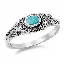 Load image into Gallery viewer, Sterling Silver Fancy Filigree Design with Turquoise Stone RingAnd Face Height of 8MM