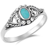 Sterling Silver Filigree Hearts Design with Oval Turquoise Stone RingAnd Face Height of 8MM