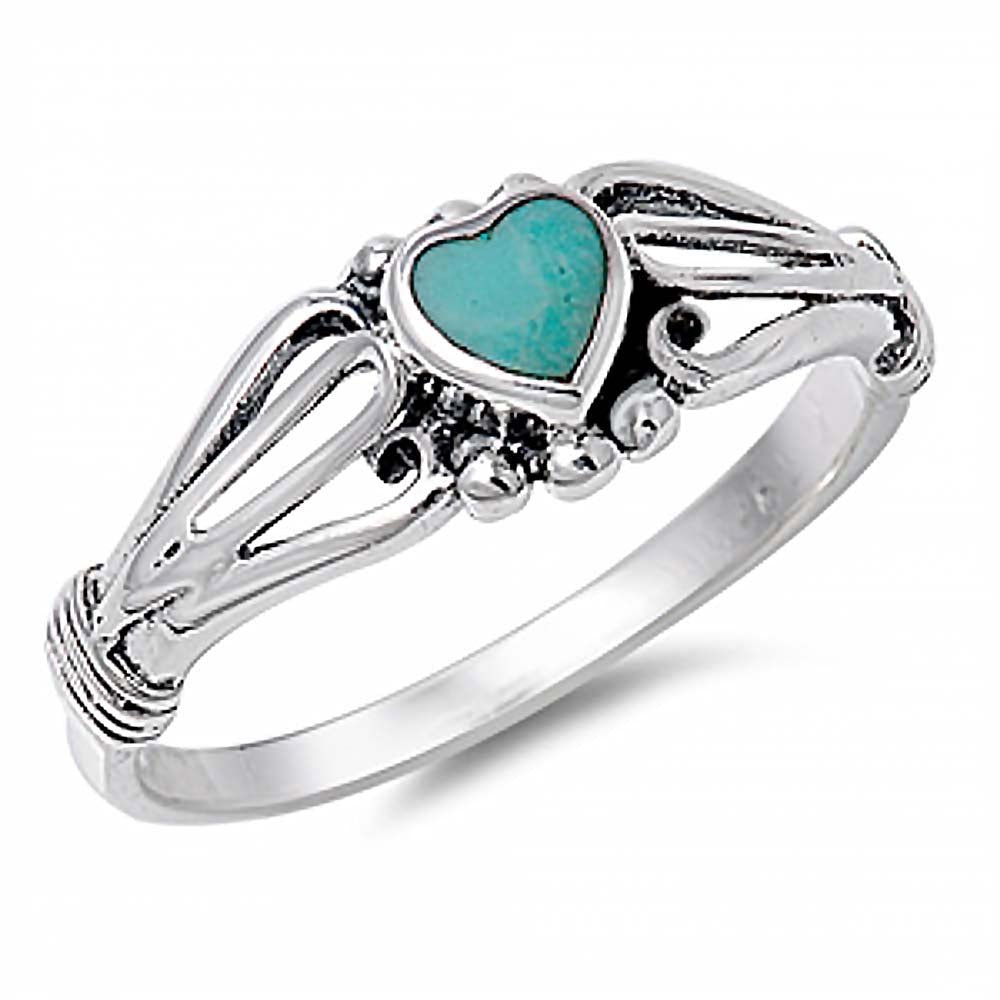 Sterling Silver Antique Style Turquoise Heart Design Ring with Face Height of 7MM