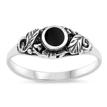 Load image into Gallery viewer, Sterling Silver Fancy Leaves Design with Centered Round Cut Black Stone RingAnd Face Height of 7MM