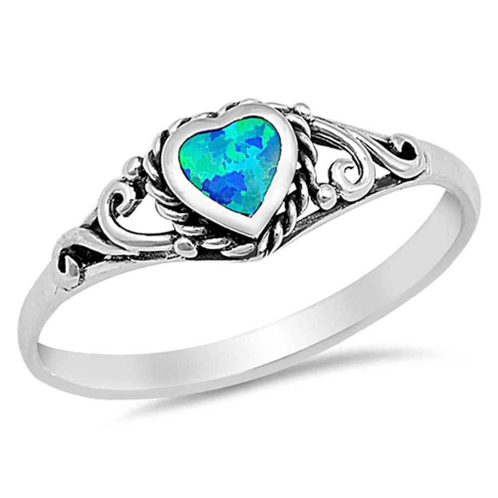 Sterling Silver With Blue Lab Opal Cubic Zirconia Stone RingAnd Face Height 6mm