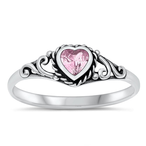 Sterling Silver Oxidized Pink CZ Ring