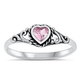 Sterling Silver Oxidized Pink CZ Ring