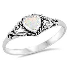 Sterling Silver Heart Shaped With White Ring Lab Opal