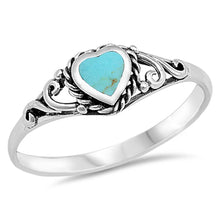 Load image into Gallery viewer, Sterling Silver Fancy Royal Design Ring with Simulated Heart Shape Turquoise in the Center And Ring Face Height of 6MM