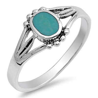 Sterling Silver Triple Split Band Fashion Ring with an Oval Shape Turqiouse in the CenterAnd Ring Face Height of 9MM