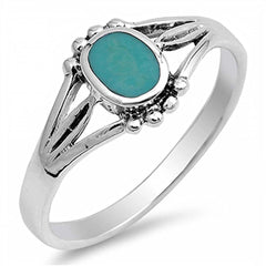 Sterling Silver Triple Split Band Fashion Ring with an Oval Shape Turqiouse in the CenterAnd Ring Face Height of 9MM