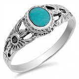 Sterling Silver Flower Design Split band Ring with a Turquoise Stone in the CenterAnd Ring Face Height of8MM