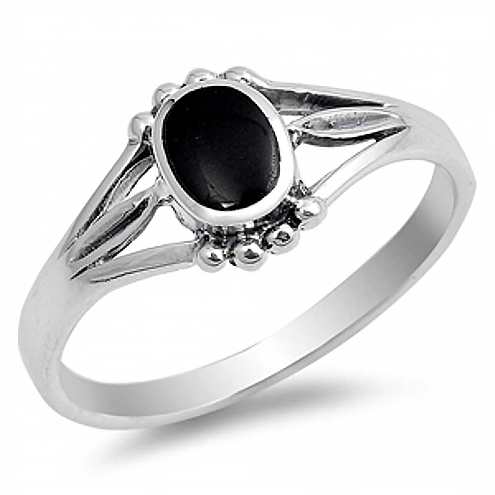 Sterling Silver Fancy Triple Split Band Ring with an Oval Black Onyx Stone in the CenterAnd Ring Face Height of 8MM