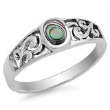 Sterling Silver Swirl Leaf Design Ring with an Oval Shape Abalone Stone in the CenterAnd Ring Face Height of 6MM