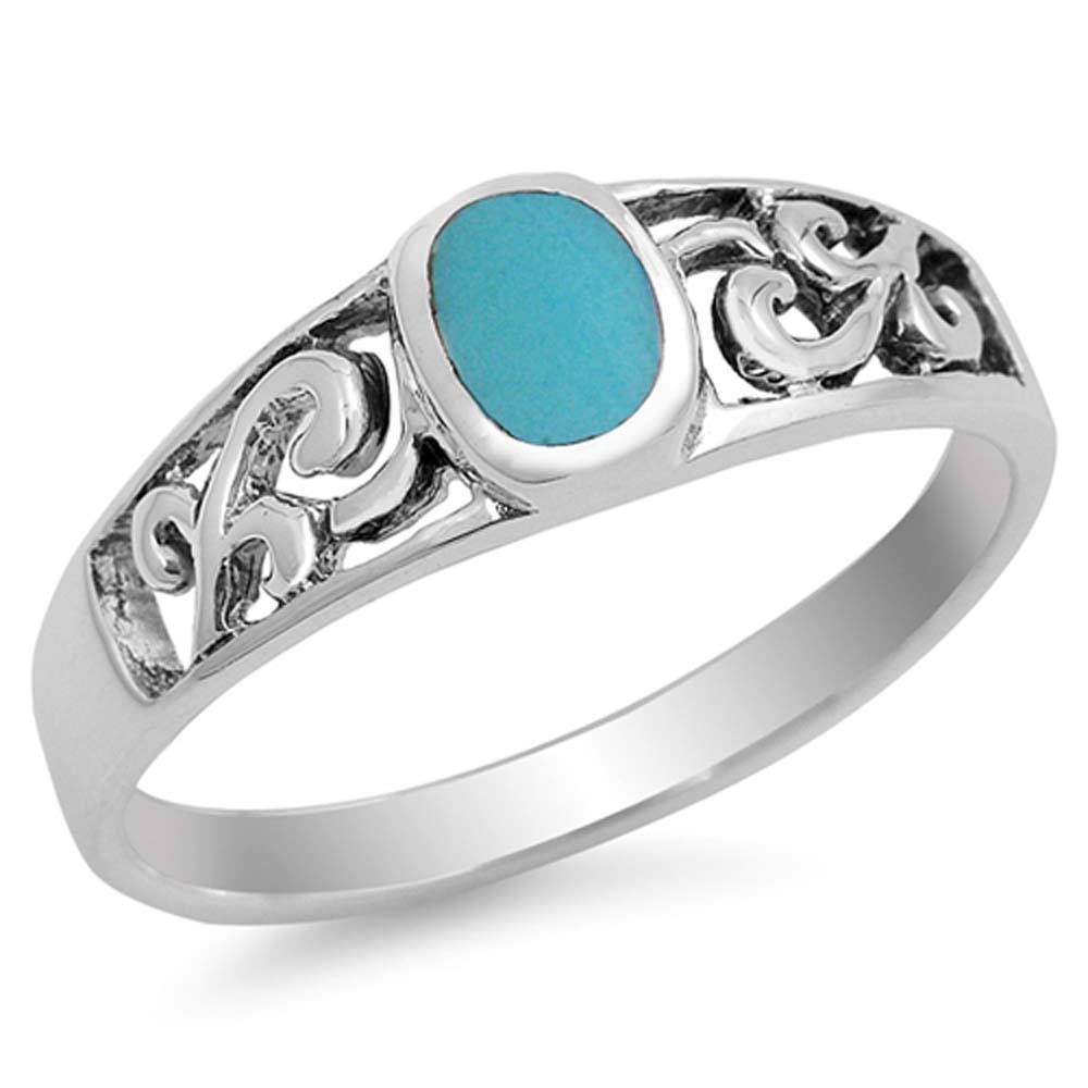 Sterling Silver With Stabilized Turquoise Cubic Zirconia Stone RingAnd Face Height 6mm
