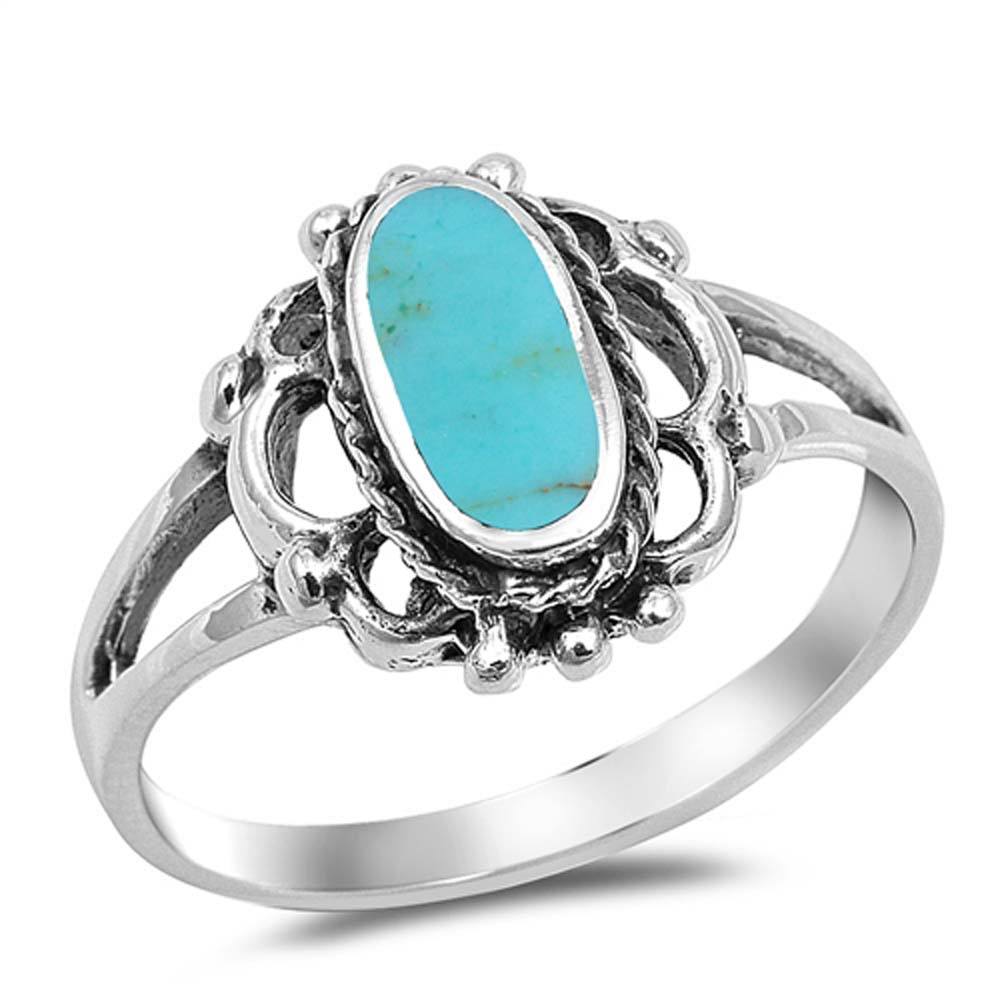 Sterling Silver With Turquoise Cubic Zirconia Stone RingAnd Face Height 13mm