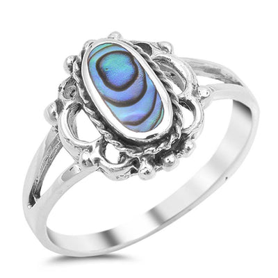 Sterling Silver Elegant Flower Design Ring with an Abalone Stone in the Center And Ring face Height of 13MM