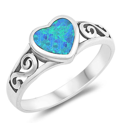 Sterling Silver Heart With Blue Lab Opal Ring
