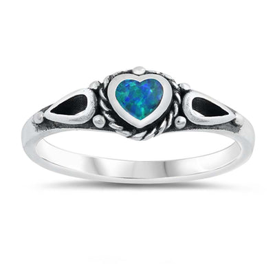 Sterling Silver Heart With Blue Lab Opal Ring