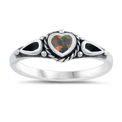Sterling Silver Heart With Black Lab Opal Ring
