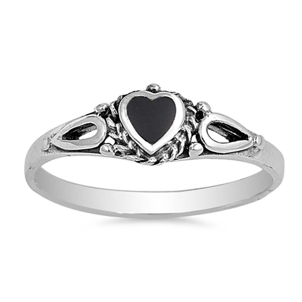 Sterling Silver With Black Onyx Cubic Zirconia Stone RingAnd Face Height 6mm