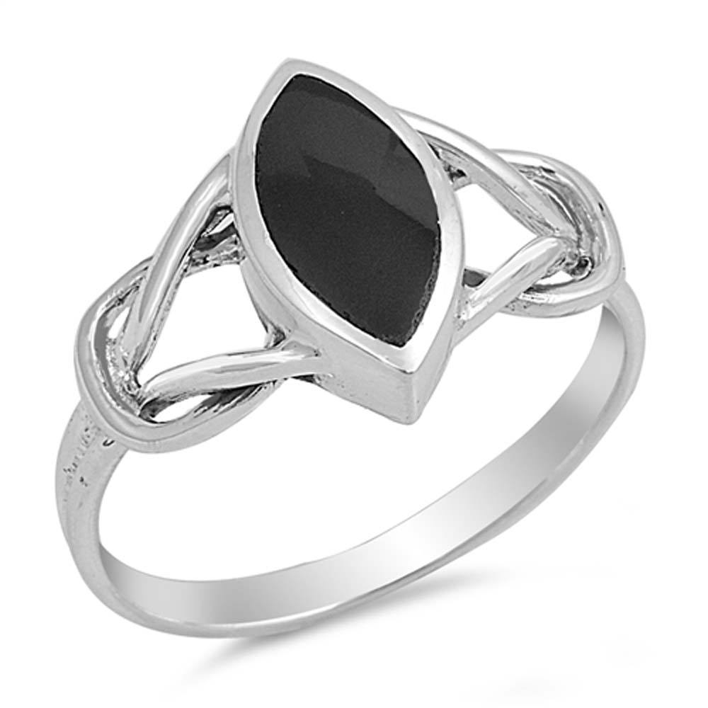 Sterling Silver Black Onyx  Stone Ring And Face Height 12mm