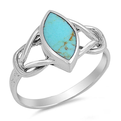 Sterling Silver With Stabilized Turquoise Cubic Zirconia Stone RingAnd Face Height 12mm