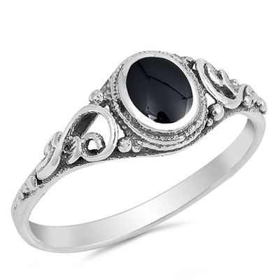 Sterling Silver Oval Black Onyx Stone Ring