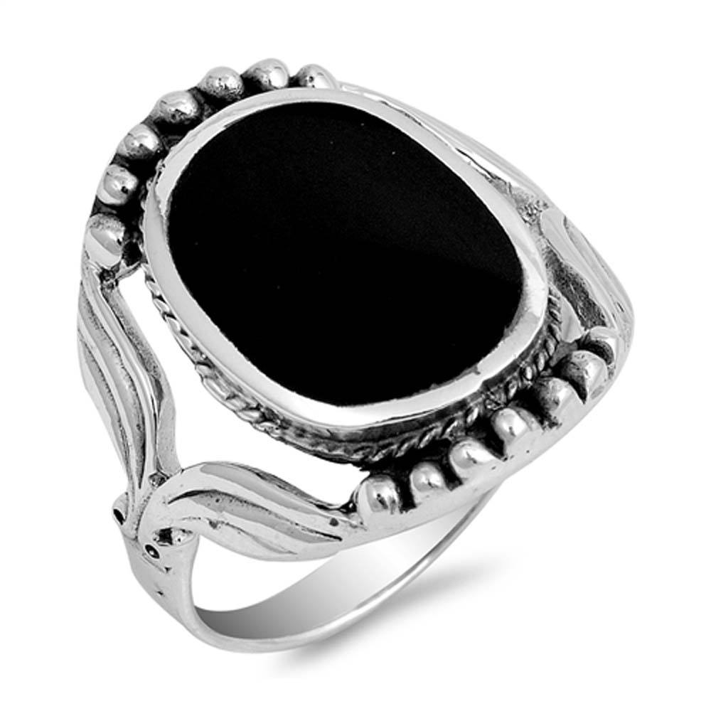 Sterling Silver With Black Onyx Cubic Zirconia Stone RingAnd Face Height 23mm