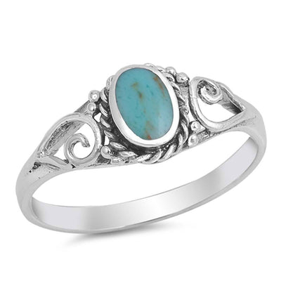 Sterling Silver With Stabilized Turquoise Cubic Zirconia Stone RingAnd Face Height 8mm