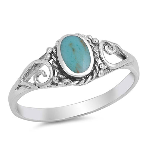 Sterling Silver With Stabilized Turquoise Cubic Zirconia Stone RingAnd Face Height 8mm